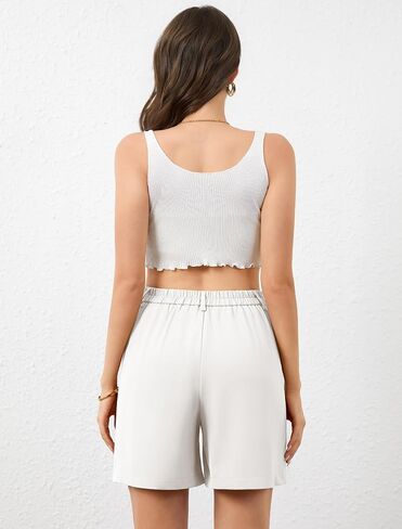 Eddoyee High Waisted Bermuda Wide Leg Tailored Shorts for Women Dressy Casual Office Business Work with Pockets White in Saudi Arabia