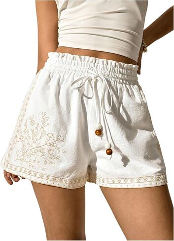 MakeMeChic Women's Summer Wide Leg Shorts Drawstring High Waist Boho Vacation Shorts in Kuwait