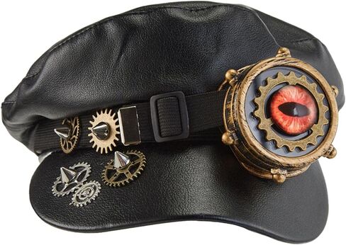 قبعة Steampunk مع نظارات قابلة للفصل - قبعة موزع الصحف من جلد البولي يوريثان للحفلات التنكرية والقوطية (56-58 سم / 22-22.8 بوصة) in Kuwait