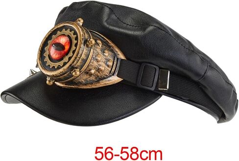 قبعة Steampunk مع نظارات قابلة للفصل - قبعة موزع الصحف من جلد البولي يوريثان للحفلات التنكرية والقوطية (56-58 سم / 22-22.8 بوصة) in Kuwait