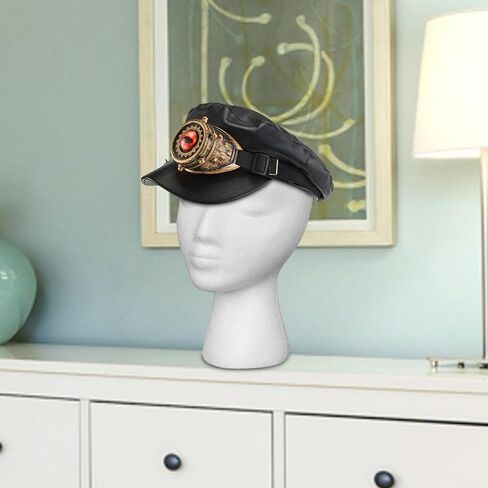 قبعة Steampunk مع نظارات قابلة للفصل - قبعة موزع الصحف من جلد البولي يوريثان للحفلات التنكرية والقوطية (56-58 سم / 22-22.8 بوصة) in Kuwait