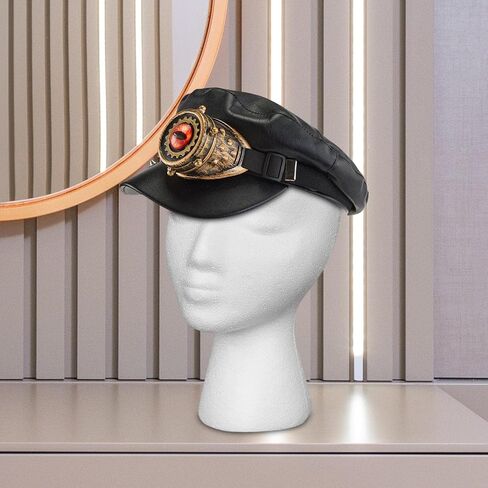 قبعة Steampunk مع نظارات قابلة للفصل - قبعة موزع الصحف من جلد البولي يوريثان للحفلات التنكرية والقوطية (56-58 سم / 22-22.8 بوصة) in Kuwait