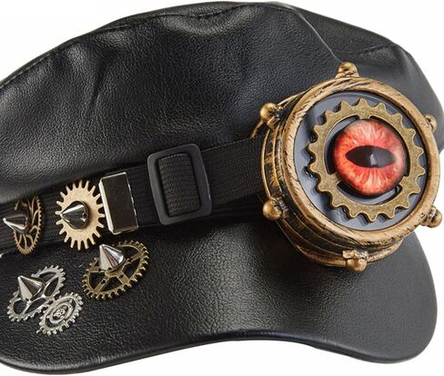 قبعة Steampunk مع نظارات قابلة للفصل - قبعة موزع الصحف من جلد البولي يوريثان للحفلات التنكرية والقوطية (56-58 سم / 22-22.8 بوصة) in Kuwait