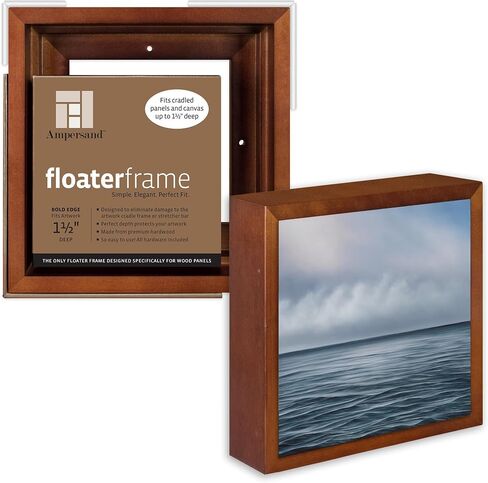 Ampersand Art Supply Floaterframe Readymade Frame for Flat and 1 1/2" Deep Wood Panel and Canvas Artwork, Paintings, Prints, and More, 6"x6", Walnut Bold in Kuwait