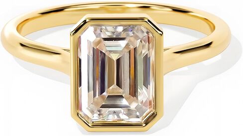 2CT Emerald Cut Moissanite engagement Ring for Women - GRA Certified D Color VVS1, 14K Gold Plated Sterling Silver bezel set moissanite Promise Ring in Saudi Arabia