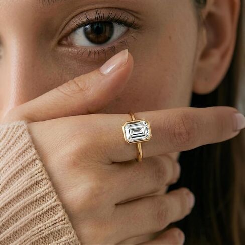 2CT Emerald Cut Moissanite engagement Ring for Women - GRA Certified D Color VVS1, 14K Gold Plated Sterling Silver bezel set moissanite Promise Ring in Saudi Arabia