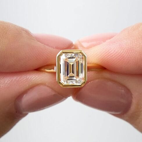 2CT Emerald Cut Moissanite engagement Ring for Women - GRA Certified D Color VVS1, 14K Gold Plated Sterling Silver bezel set moissanite Promise Ring in Saudi Arabia