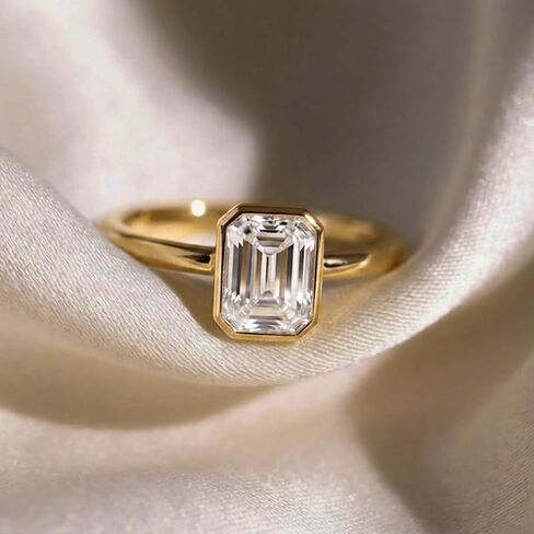 2CT Emerald Cut Moissanite engagement Ring for Women - GRA Certified D Color VVS1, 14K Gold Plated Sterling Silver bezel set moissanite Promise Ring in Saudi Arabia