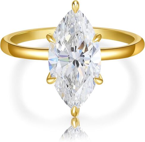 4CT Marquise Cut Moissanite Engagement Ring for Women, D Color VVS1 Clarity 14K Gold/White Gold Plated Solitaire Wedding Rings, Promise Anniversary Rings Gift, Size 5-9 in Saudi Arabia