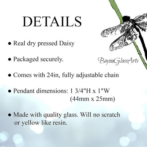 Daisy Necklace for Women, Real Pressed Flowers in Glass Pendant, Handmade Wildflower Jewelry, Artisan Hand Crafted in Louisiana (24gm) in Saudi Arabia