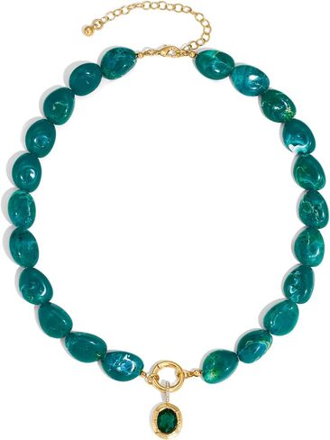 Multicolor Irregular Beaded Necklace for Women Chunky Resin Oval Bead Choker with Cubic Zirconia Pendant Summer Beach Mothers Day Gifts in Saudi Arabia
