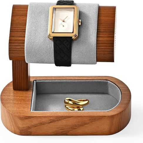 Solid Wood Watch Display Stand T-bar Microfiber Watch Stand Holder Organizer For Men And Women Oval Corner Base Jewelry Accessory Organizer for Store and Home SM23608 (Gray) in Saudi Arabia