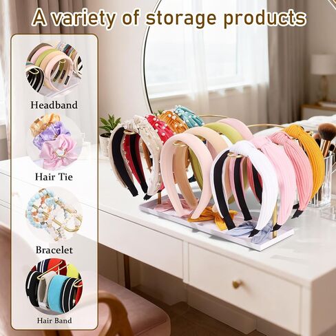 Headband Holder Organizer for Women, Metal Hair Accessories Display Stand Hairband Storage, Gold Hair Hoop Rack Bedroom College Dorm Decor for Girl in Saudi Arabia