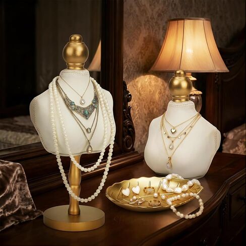 Starry 2Pcs Velvet Necklace Display Stand and 1Pcs leaf-shaped tray Vintage Jewelry Necklace Bust Holder Elegant White Jewelry Mannequin Display Decor for Women Home Selling Trade Shows in Saudi Arabia