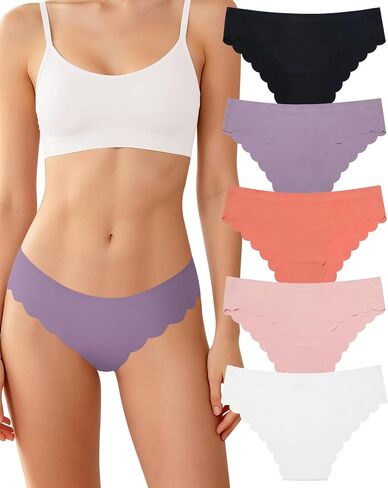 LEVAO Wavy Sides Seamless Underwear for Women No Show Bikini Ice Silk Breathable Panties 5 Pack S-XXL in Saudi Arabia