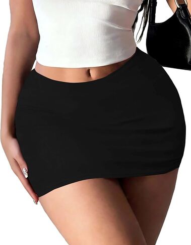 Women Mini Skirts with Shorts Stretchy Soft Tight Skorts Low Wasit Sexy Bodycon Dress Loungewear Black in Saudi Arabia