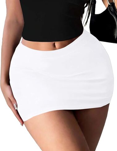 Women Mini Skirts with Shorts Stretchy Soft Tight Skorts Low Wasit Sexy Bodycon Dress Loungewear Black in Saudi Arabia