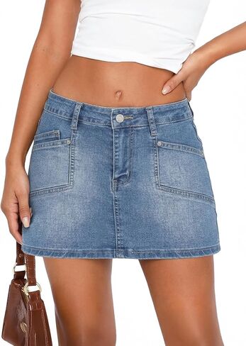 EMMIOL Jean Skirts for Women Denim - Y2k A Line Mini Skirt with Shorts Stretchy Pockets Summer Skort Trendy in Kuwait