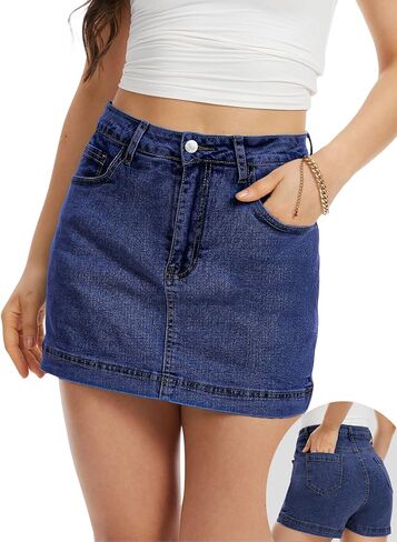 Jean Skorts for Woman Mini Jean Skirt Y2k High Waisted Denim Skirt Front Skirt Back Shorts in Saudi Arabia