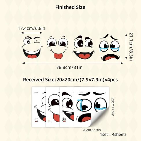 4-Pack Cartoon Face Stickers - Removable Self-Adhesive Decals for Trash Cans, Walls, Fridge & Smooth Surfaces, Fun Decor to Cover Ugly Spots in Kuwait
