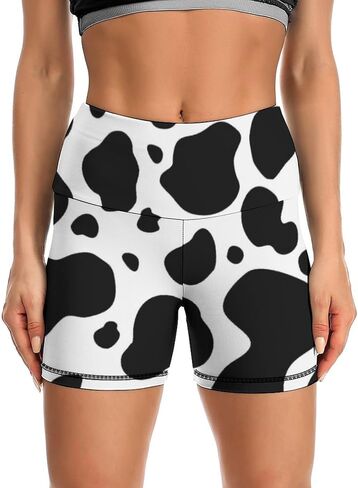 DZUAIKIT Black and White Cows Print Yoga Shorts for Women High Waist Tummy Control Workout Athletic Biker Shorts in Saudi Arabia