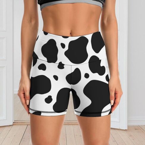 DZUAIKIT Black and White Cows Print Yoga Shorts for Women High Waist Tummy Control Workout Athletic Biker Shorts in Saudi Arabia