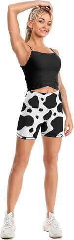 DZUAIKIT Black and White Cows Print Yoga Shorts for Women High Waist Tummy Control Workout Athletic Biker Shorts in Saudi Arabia