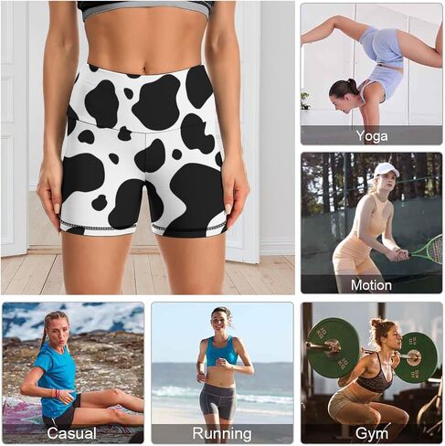 DZUAIKIT Black and White Cows Print Yoga Shorts for Women High Waist Tummy Control Workout Athletic Biker Shorts in Saudi Arabia