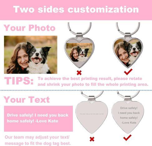 Personalized Full Color Photo Printing Heart Picture Custom Text Laser Engraved Love Note Dog Tag Pendant Keychain in Kuwait