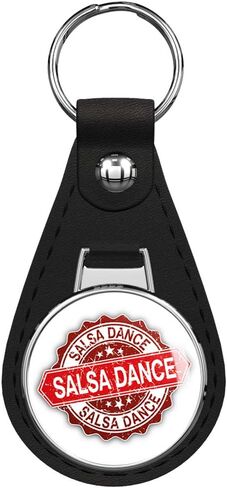 Salsa Dance Grunge Stamp Keychain Black Premium Leather Key Chain with Key Ring in Saudi Arabia