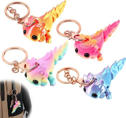 4-Piece 3.3inch 3D Axolotl Collection, Whimsical Animal Keychain Set, 3D Printed Axolotl Keychain,PLA Material 3D Printed Keychain in Saudi Arabia