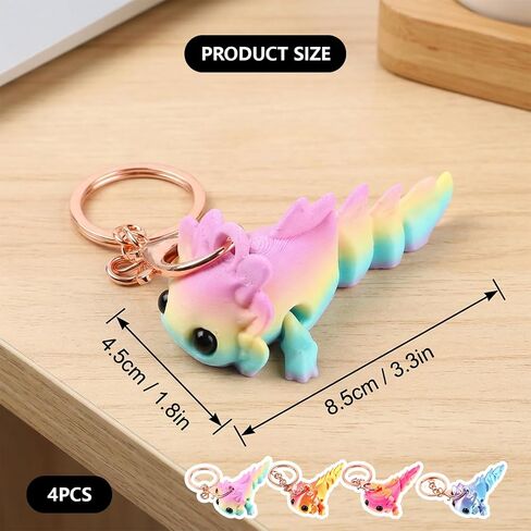 4-Piece 3.3inch 3D Axolotl Collection, Whimsical Animal Keychain Set, 3D Printed Axolotl Keychain,PLA Material 3D Printed Keychain in Saudi Arabia