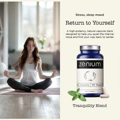Zenium Stress Relief Supplement Supports Mood & Mental Focus - Feel Calm & Relaxed - Eases Tension & Nervousness - Ashwagandha, Magnesium & L-Theanine - Sarpagandha Inspired - 60 Capsules in Saudi Arabia