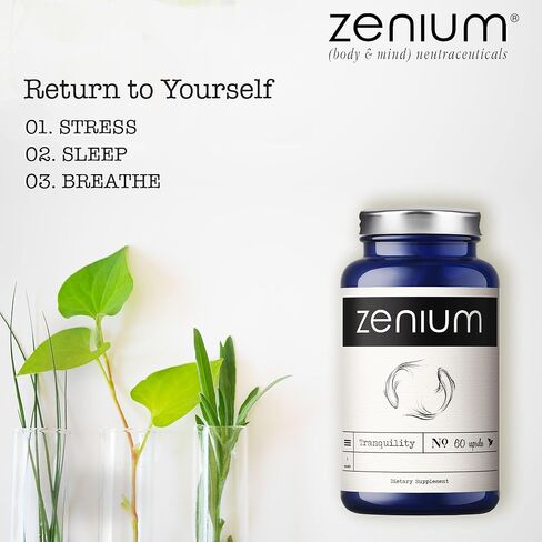 Zenium Stress Relief Supplement Supports Mood & Mental Focus - Feel Calm & Relaxed - Eases Tension & Nervousness - Ashwagandha, Magnesium & L-Theanine - Sarpagandha Inspired - 60 Capsules in Saudi Arabia