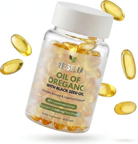 Resilia Black Seed Oil 6000mg Softgels – Organic Oil of Oregano Capsules for Immune & Digestive Support – Non-GMO, Gluten-Free – New Bottle Packaging (60 Count) in Kuwait