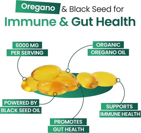 Resilia Black Seed Oil 6000mg Softgels – Organic Oil of Oregano Capsules for Immune & Digestive Support – Non-GMO, Gluten-Free – New Bottle Packaging (60 Count) in Kuwait