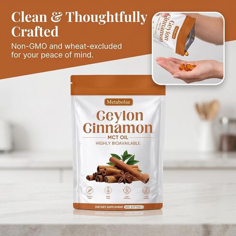 Metabolae Ceylon Cinnamon - 300 Softgels, 12:1 Concentrated Cinnamon Extract with MCT Oil, High Absorption Formula, Daily Wellness Support Supplement, Non-GMO & Gluten-Free in Saudi Arabia