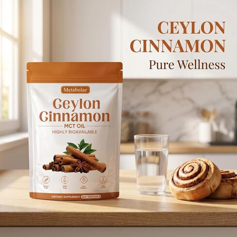 Metabolae Ceylon Cinnamon - 300 Softgels, 12:1 Concentrated Cinnamon Extract with MCT Oil, High Absorption Formula, Daily Wellness Support Supplement, Non-GMO & Gluten-Free in Saudi Arabia