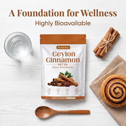 Metabolae Ceylon Cinnamon - 300 Softgels, 12:1 Concentrated Cinnamon Extract with MCT Oil, High Absorption Formula, Daily Wellness Support Supplement, Non-GMO & Gluten-Free in Saudi Arabia
