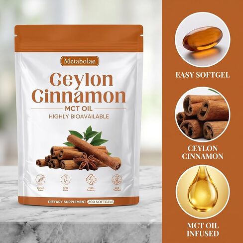 Metabolae Ceylon Cinnamon - 300 Softgels, 12:1 Concentrated Cinnamon Extract with MCT Oil, High Absorption Formula, Daily Wellness Support Supplement, Non-GMO & Gluten-Free in Saudi Arabia