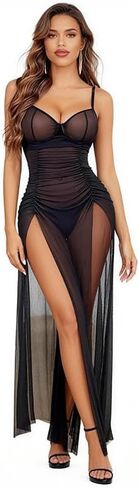 DITSONEO Women’s Sheer Lace Corset Lingerie Set Underwire Mesh Bodycon Babydoll Dress Floral Nightwear with Thong 2 Piece in Saudi Arabia
