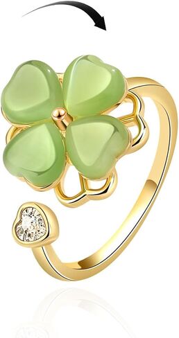 Anxiety Rings for Women – Adjustable Four Leaf Clover Spinner Ring, Gold Plated Lucky Fidget Ring in Saudi Arabia