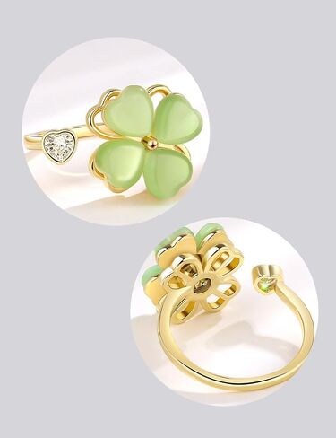 Anxiety Rings for Women – Adjustable Four Leaf Clover Spinner Ring, Gold Plated Lucky Fidget Ring in Saudi Arabia