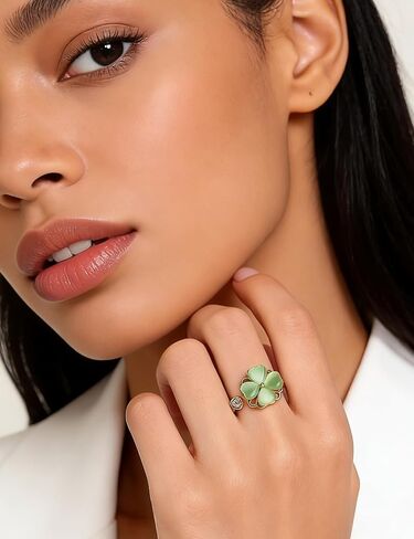 Anxiety Rings for Women – Adjustable Four Leaf Clover Spinner Ring, Gold Plated Lucky Fidget Ring in Saudi Arabia