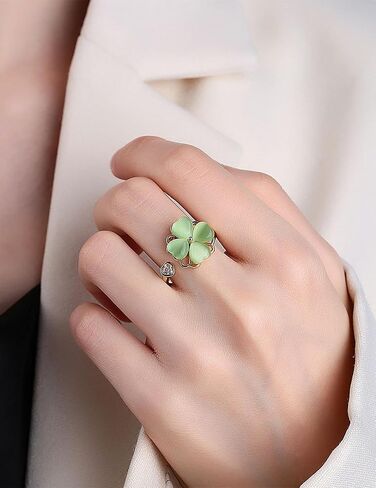 Anxiety Rings for Women – Adjustable Four Leaf Clover Spinner Ring, Gold Plated Lucky Fidget Ring in Saudi Arabia