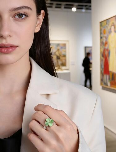 Anxiety Rings for Women – Adjustable Four Leaf Clover Spinner Ring, Gold Plated Lucky Fidget Ring in Saudi Arabia