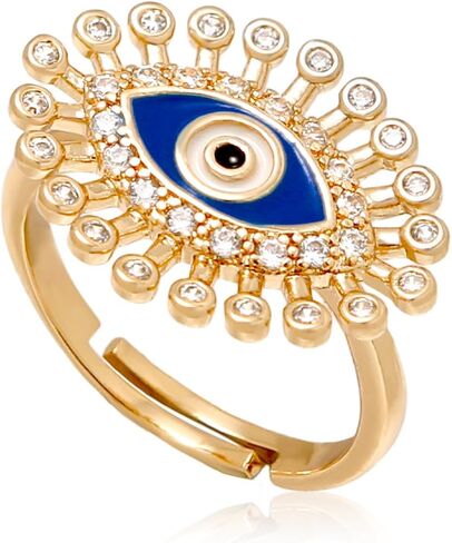 Colorful Evil Eye Rings for Women,18K Gold Plated Hypoallergenic CZ Adjustable Ring Boho Stackable Jewelry Gift for Daily Wear Party Birthday in Kuwait