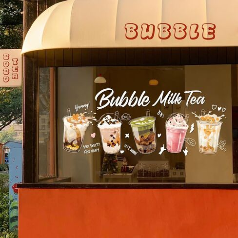 Bubble Static Cling Sticker Milk Tea Posters, Suitable for Milk Tea Shops, Coffee Shops, Bakeries in Saudi Arabia