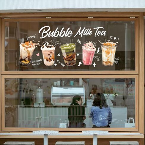 Bubble Static Cling Sticker Milk Tea Posters, Suitable for Milk Tea Shops, Coffee Shops, Bakeries in Saudi Arabia