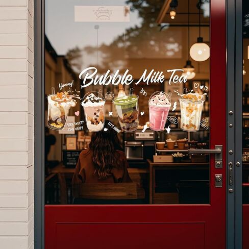 Bubble Static Cling Sticker Milk Tea Posters, Suitable for Milk Tea Shops, Coffee Shops, Bakeries in Saudi Arabia